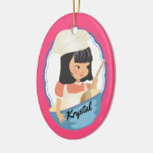 Cute black hair chef culinaire kerstmis keramisch ornament (Links)