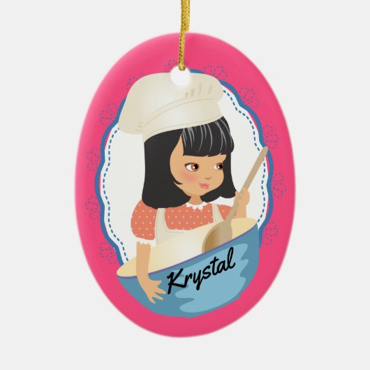 Cute black hair chef culinaire kerstmis keramisch ornament (Voorkant)