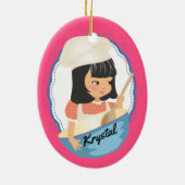 Cute black hair chef culinaire kerstmis keramisch ornament (Achterkant)