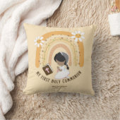 Cute Black Hair Girl, de eerste Heilige Communie Kussen (Deken)