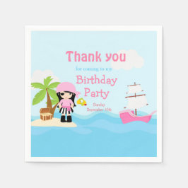 Cute Black Hair Pirate Girl in Pink Birthday Party Servet