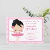 Cute Black Haire Ballerina en Pink Damask Kaart (Staand voorkant)