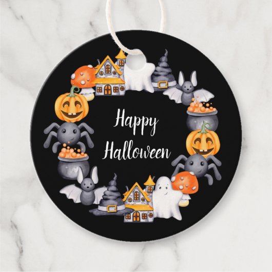 Cute Black Happy Halloween Illustratie Bedankjes Labels (Voorkant)