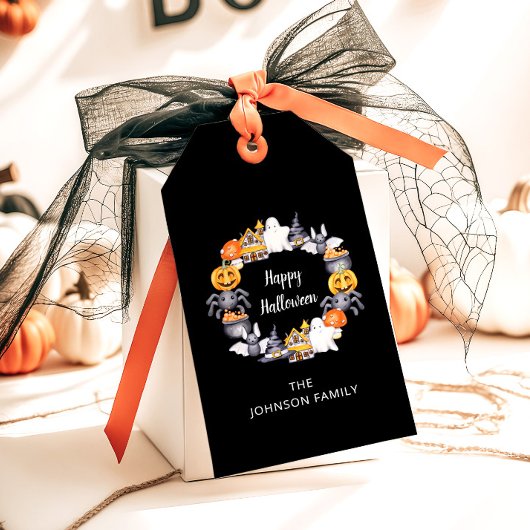 Cute Black Happy Halloween Illustratie Cadeaulabel