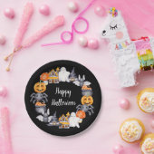 Cute Black Happy Halloween Illustratie Papieren Bordje (Feest)