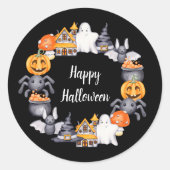 Cute Black Happy Halloween Illustratie Ronde Sticker (Voorkant)