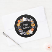 Cute Black Happy Halloween Illustratie Ronde Sticker (Envelop)