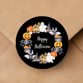 Cute Black Happy Halloween Illustratie Ronde Sticker