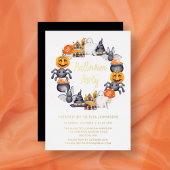 Cute Black Happy Halloween Illustration Part Gold Folie Uitnodiging