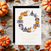 Cute Black Happy Halloween Illustration Part Gold Folie Uitnodiging