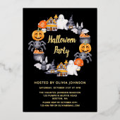 Cute Black Happy Halloween Illustration Party Folie Uitnodiging (Voorkant)
