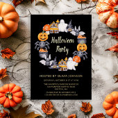 Cute Black Happy Halloween Illustration Party Folie Uitnodiging