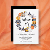 Cute Black Happy Halloween Illustration Party Kaart