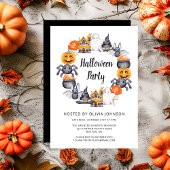Cute Black Happy Halloween Illustration Party Kaart