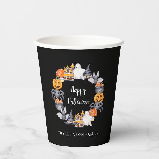 Cute Black Happy Halloween Illustration Party Papieren Bekers (Voorkant)