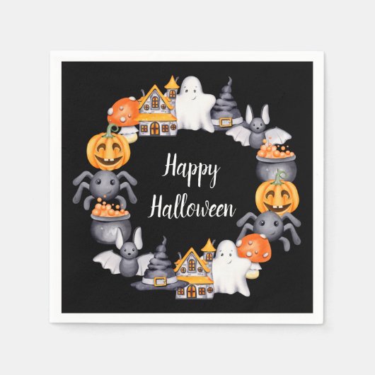 Cute Black Happy Halloween Illustration Party Servet (Voorkant)