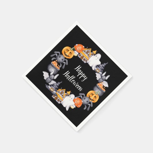 Cute Black Happy Halloween Illustration Party Servet (Hoek)