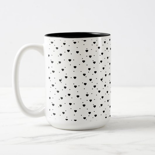 Cute Black Hearts Pattern Tweekleurige Koffiemok (Links)
