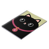Cute Black Kat Face Custom Name Monogram Notitieboek (Linkerzijde)
