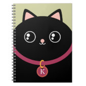 Cute Black Kat Face Custom Name Monogram Notitieboek (Voorkant)