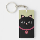 Cute Black Kat Face Kawaii Custom Name Monogram Sleutelhanger (Voorkant)