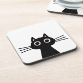 Cute Black Kat | Fun Animal Art | Funny Pet Cat Bier Onderzetter (Linkerzijde)