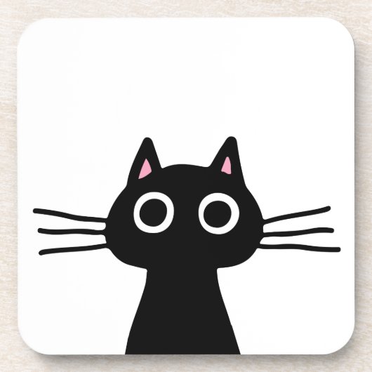 Cute Black Kat | Fun Animal Art | Funny Pet Cat Bier Onderzetter (Voorkant)
