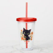 Cute Black Kat Kawaii Chibi Acryl Drinkbeker (Voorkant)