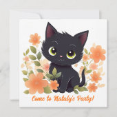 Cute Black Kat Kawaii Chibi Kaart (Voorkant)