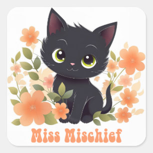 Cute Black Kat Sticker Kawaii Chibi