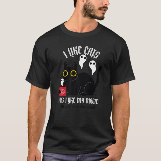 Cute Black Kat Witchy T-shirt met Ghosts Black Mag (Voorkant)