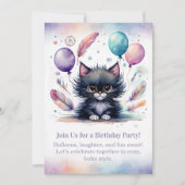 Cute Black Kitten Birthday Invitation Boho Kaart (Voorkant)