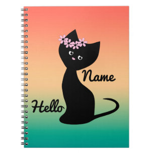 Cute black kitten cat gepersonaliseerd zomergradie notitieboek