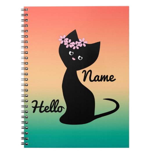 Cute black kitten cat gepersonaliseerd zomergradie notitieboek (Voorkant)