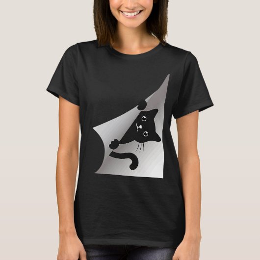 Cute Black Kitten Cat Peking Kat T-shirt (Voorkant)
