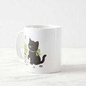 Cute Black Kitten Cozy Nature Cat Illustration Mug Koffiemok (Voorkant links)