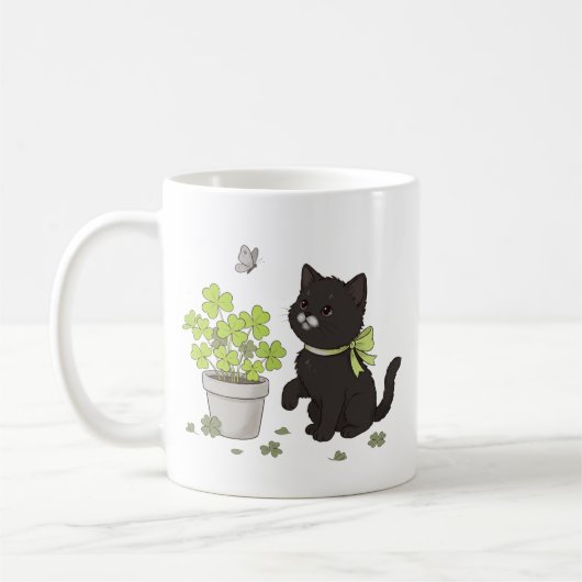 Cute Black Kitten Cozy Nature Cat Illustration Mug Koffiemok (Links)