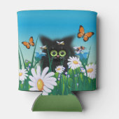 Cute Black Kitten en Daisies Art, gepersonaliseerd Blikjeskoeler (Achterkant)