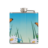 Cute Black Kitten en Daisies Art, gepersonaliseerd Heupfles (Achterkant)