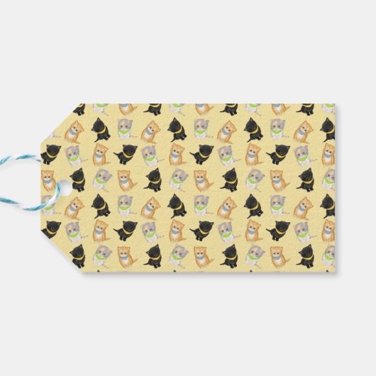 Cute black kitten Gold gift label Cadeaulabel (Achterkant Horizontaal)