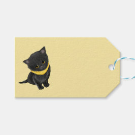 Cute black kitten Gold gift label Cadeaulabel