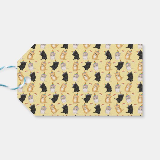 Cute black kitten Gold verjaardagscadeau label Cadeaulabel (Achterkant Horizontaal)