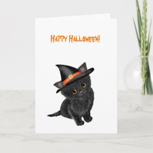 Cute black kitten Halloween-kaart Kaart (Voorkant)