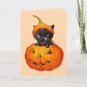 Cute Black Kitten in Pumpkin Halloween Card Kaart (Voorkant)