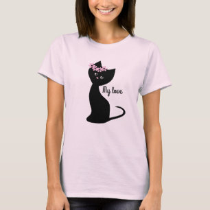 Cute black kitten kat gepersonaliseerd op de rode t-shirt