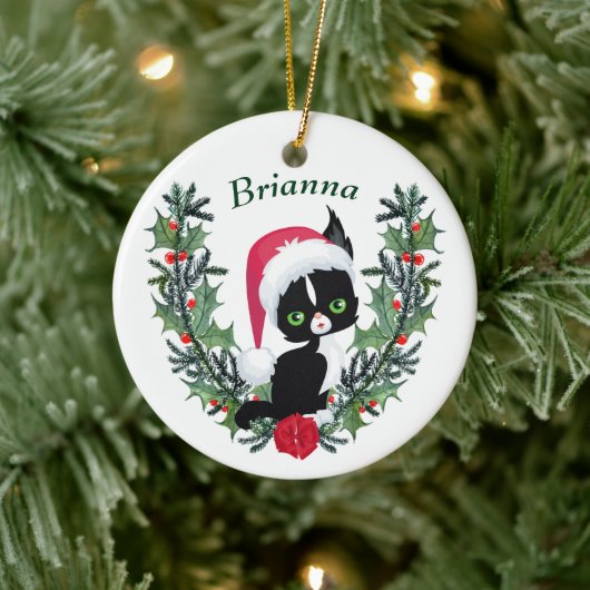 Cute Black Kitten kerstmis Keramisch Ornament (Boom)