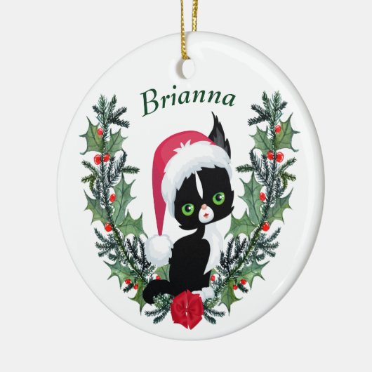 Cute Black Kitten kerstmis Keramisch Ornament (Links)