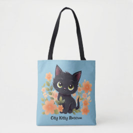 Cute Black Kitten met bloemen Tote Bag