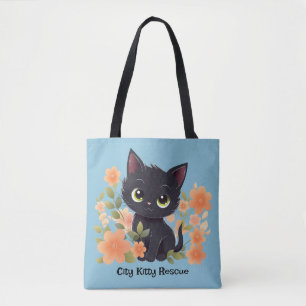 Cute Black Kitten met bloemen Tote Bag