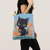 Cute Black Kitten met bloemen Tote Bag (Dichtbij)